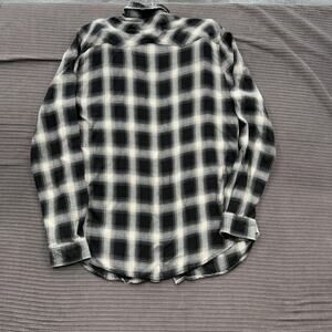 YoungLA Shirt Mens Large Black White Plaid Flannel Western Pearl Snap Casual